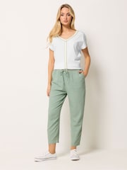 M&Co Green Petite Linen Blend Cropped Trousers - Image 3 of 5