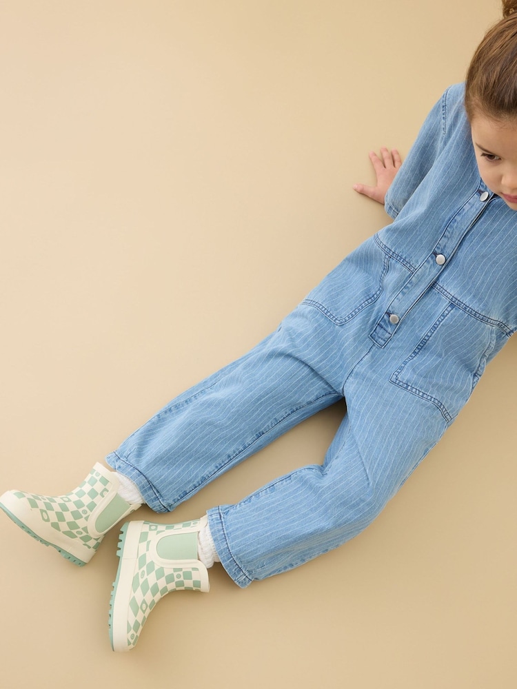 KIDLY by MORI Warm Waterproof Fur-Lined Ankle Wellie Green Boots Check Print - Image 2 of 6