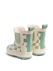KIDLY by MORI Warm Waterproof Fur-Lined Ankle Wellie Green Boots Check Print - Image 5 of 6