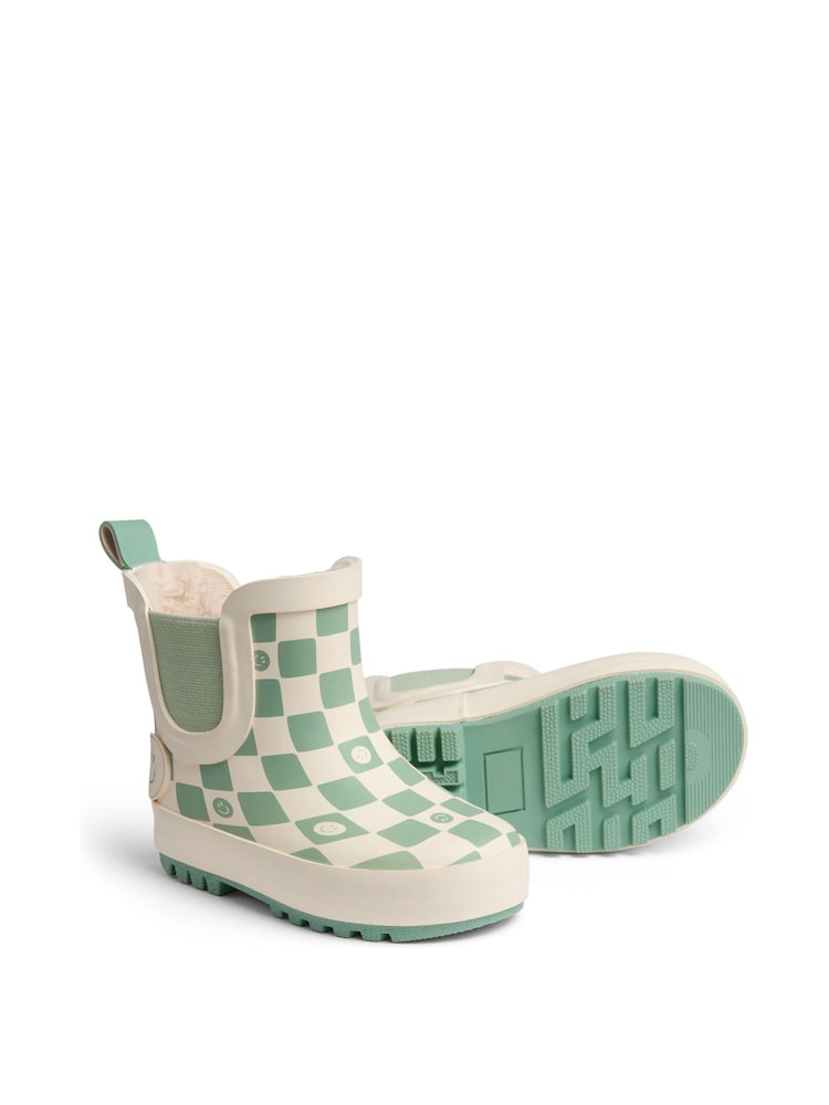 KIDLY by MORI Warm Waterproof Fur-Lined Ankle Wellie Green Boots Check Print - Image 6 of 6