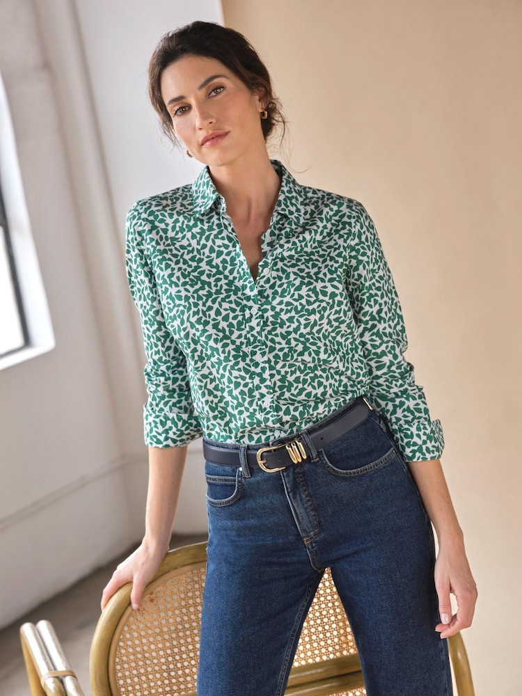 Pure Collection Green Leaf Classic Cotton Fitted Printed Shirt - Image 1 of 3