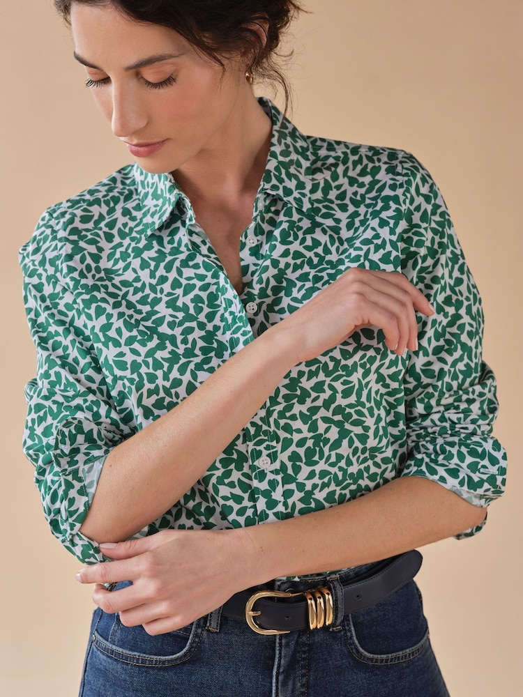 Pure Collection Green Leaf Classic Cotton Fitted Printed Shirt - Image 3 of 3