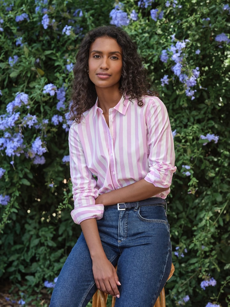 Pure Collection Purple Classic Cotton Fitted Printed Shirt - Image 1 of 3