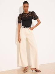Lipsy Black Short Sleeve Puff Sleeve 3D Textured Top - Image 2 of 5