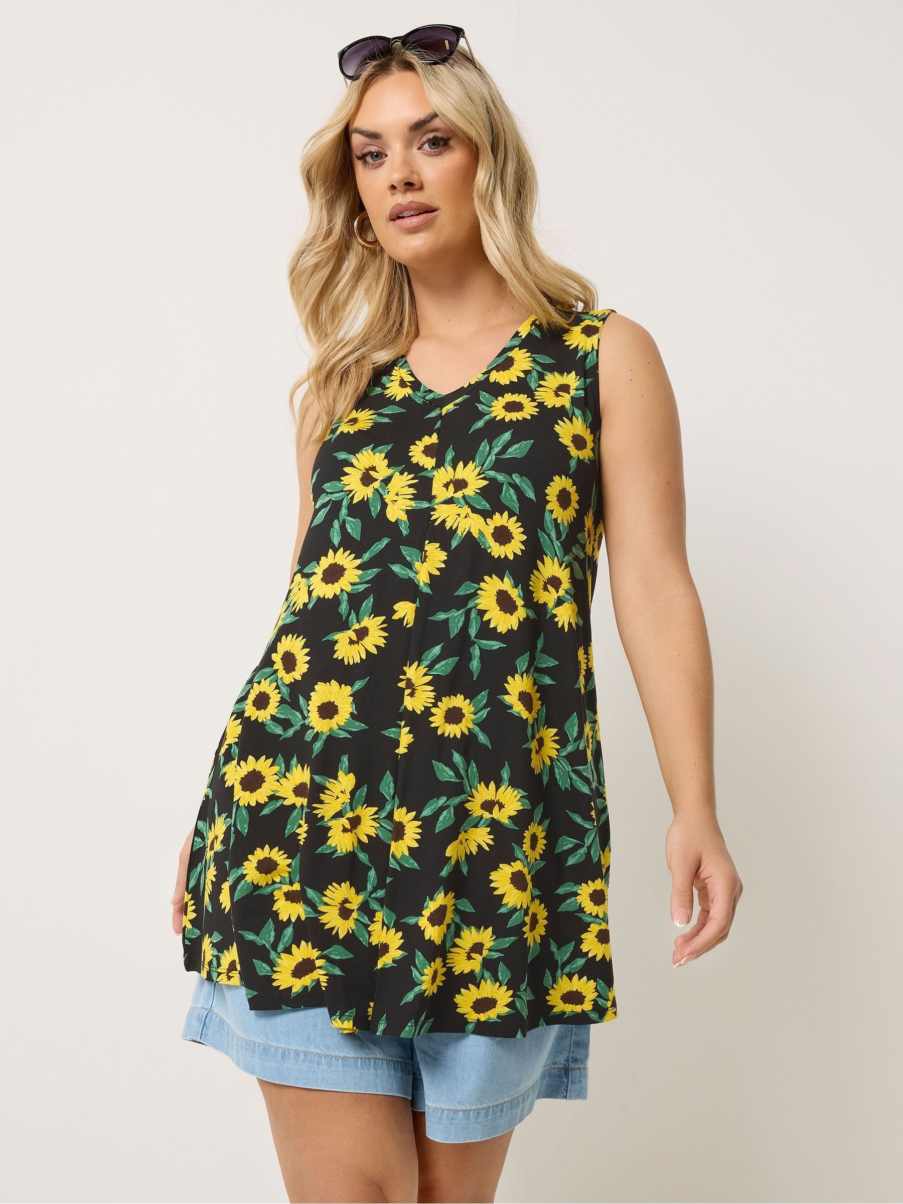 Yours Curve Women's Black Pleated Front Vest Top