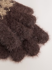 Chocolate Brown Fairisle Knitted Gloves - Image 2 of 3