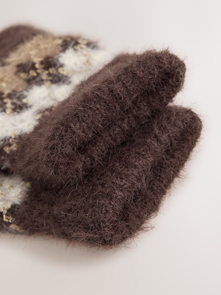 Chocolate Brown Fairisle Knitted Gloves - Image 3 of 3