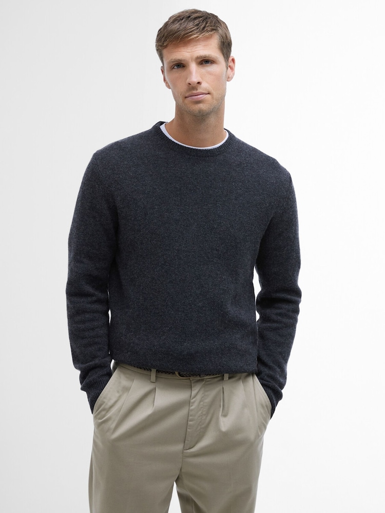Barbour® Charcoal Grey Essential Crew Neck Patch Jumper - Image 1 of 7 Barbour® Charcoal Grey Essential Crew Neck Patch Jumper - Image 1 of 7