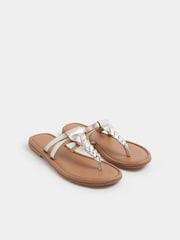 Yours Curve Gold Extra Wide Fit EEE Faux Leather Plaited Sandals - Image 2 of 4