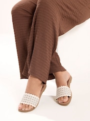 Yours Curve White Wide Fit EEE Cut Out Mule Sandals - Image 1 of 5