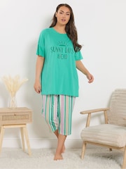 Yours Curve Sunny Days Stripe Short Sleeve Cropped Pyjamas Set - Bild 1 von 5