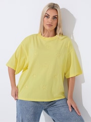 Yours Curve Yellow Limited Embroidered Floral T-Shirt - Image 1 of 5