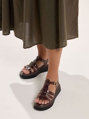 Yours Curve Brown Extra Wide Fit Platform Gladiator Sandals - Image 1 of 5