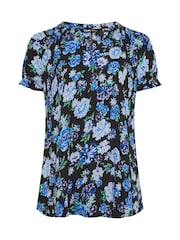 Yours Curve Blue Floral Notch Neck Blouse - Image 5 of 5