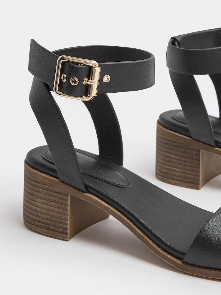 Yours Curve Black Wide Fit Faux Leather Block Heel Sandals - Image 5 of 5