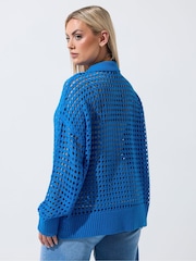 Yours Curve Blue Limited Crochet Collar Long Sleeve Shirt - Image 3 of 5