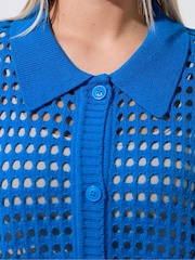 Yours Curve Blue Limited Crochet Collar Long Sleeve Shirt - Image 4 of 5