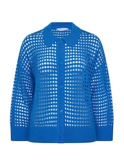 Yours Curve Blue Limited Crochet Collar Long Sleeve Shirt - Image 5 of 5