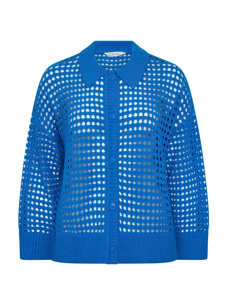 Yours Curve Blue Limited Crochet Collar Long Sleeve Shirt - Image 5 of 5