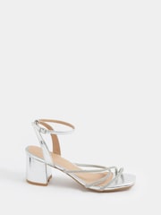 Yours Curve Silver Extra Wide Fit EEE Diamante Asymmetric Block Sandals - Image 3 of 5