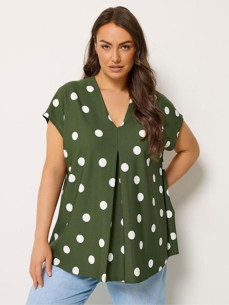 Yours Curve Green Pleated Crepe Grown On Sleeve T-Shirt - Image 1 of 5