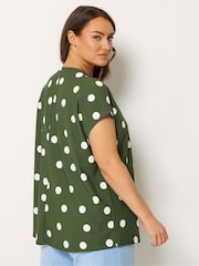 Yours Curve Green Pleated Crepe Grown On Sleeve T-Shirt - Image 3 of 5