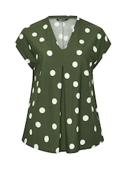 Yours Curve Green Pleated Crepe Grown On Sleeve T-Shirt - Image 5 of 5