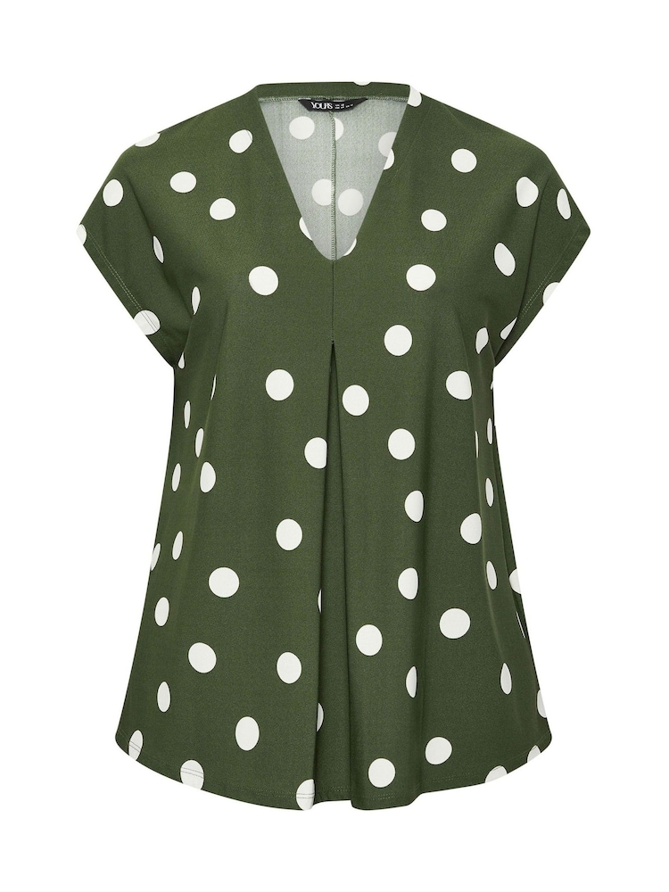 Yours Curve Green Pleated Crepe Grown On Sleeve T-Shirt - Image 5 of 5