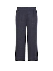 Yours Curve Blue Linen Blend Wide Leg Trousers - Image 5 of 5