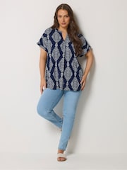 Yours Curve Blue Pleated Front Top - Image 2 of 5