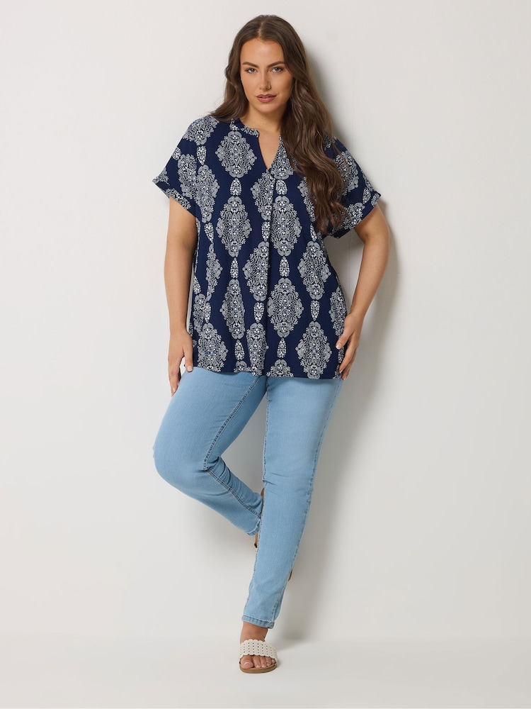 Yours Curve Blue Pleated Front Top - Image 2 of 5 Yours Curve Blue Pleated Front Top - Image 2 of 5