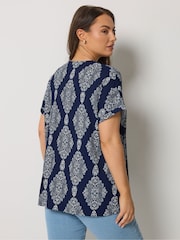 Yours Curve Blue Pleated Front Top - Image 3 of 5