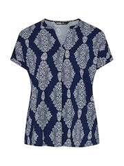 Yours Curve Blue Pleated Front Top - Image 5 of 5