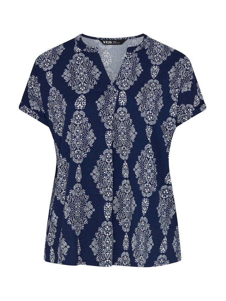 Yours Curve Blue Pleated Front Top - Image 5 of 5 Yours Curve Blue Pleated Front Top - Image 5 of 5