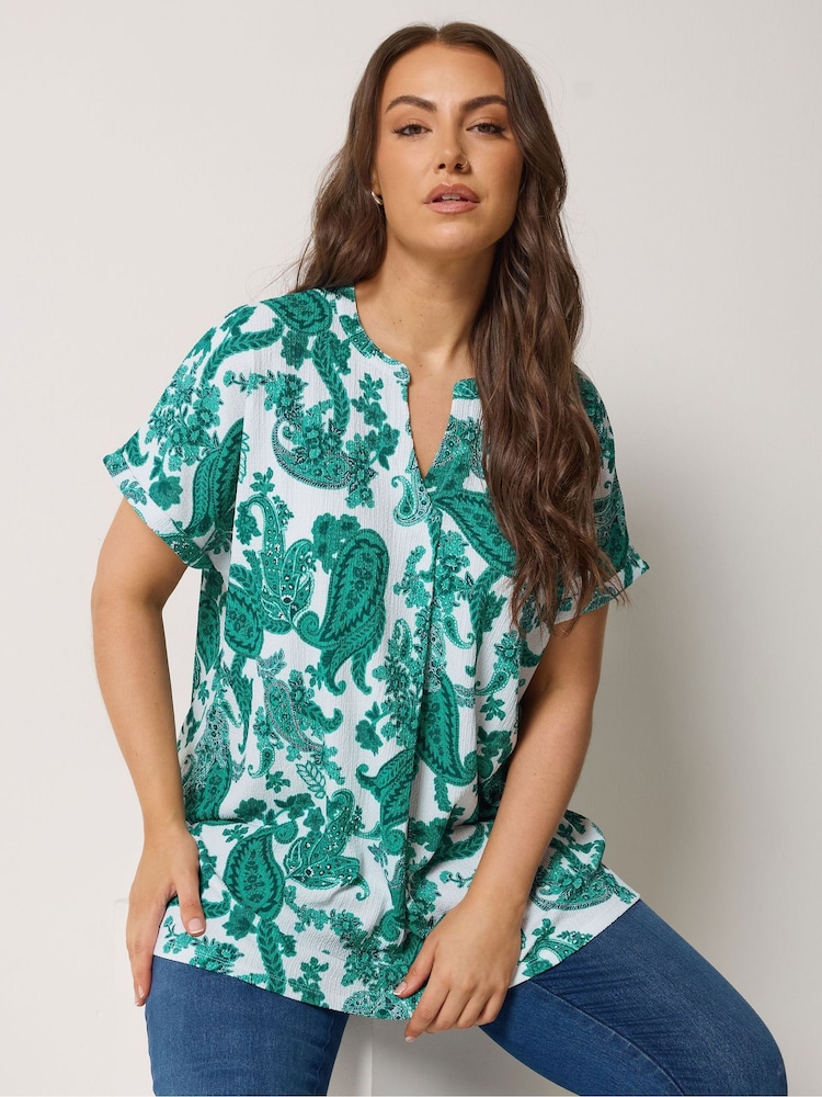 Yours Curve Green Pleated Front Top - Image 1 of 5