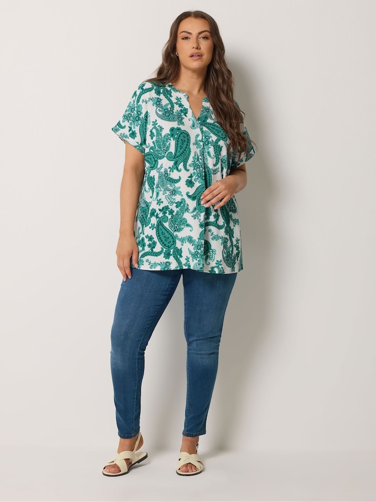 Yours Curve Green Pleated Front Top - Image 2 of 5