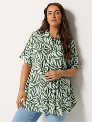 Yours Curve Green Abstract Crinkle Shirt - Image 1 of 5