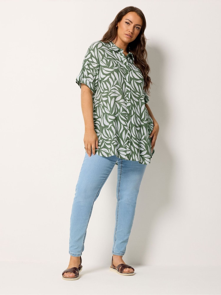 Yours Curve Green Abstract Crinkle Shirt - Image 2 of 5