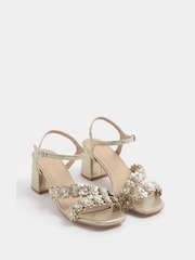 Yours Curve Gold EEE Extra-Wide Fit Shimmer Floral Block Heels - Image 3 of 5