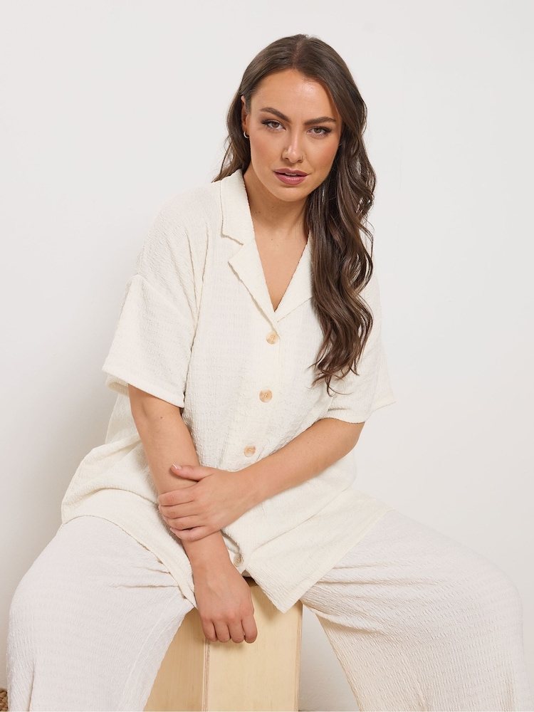 Yours Curve Cream Textured Shirt - Image 1 of 5