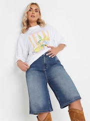 Yours Curve Blue Stretch Denim Shorts - Image 1 of 5