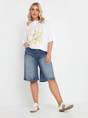 Yours Curve Blue Stretch Denim Shorts - Image 2 of 5