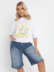 Yours Curve Blue Stretch Denim Shorts - Image 4 of 5