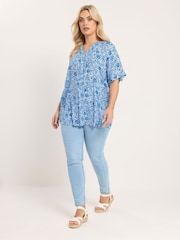 Yours Curve Blue Crinkle Notch Neck Top - Image 3 of 5