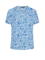 Yours Curve Blue Crinkle Notch Neck Top - Image 5 of 5