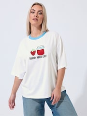 Yours Curve White Limited Embroidered 'Berry Nice Day' T-Shirt - Image 1 of 5