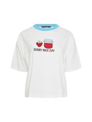 Yours Curve White Limited Embroidered 'Berry Nice Day' T-Shirt - Image 5 of 5
