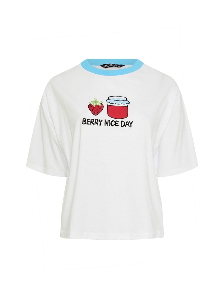 Yours Curve White Limited Embroidered 'Berry Nice Day' T-Shirt - Image 5 of 5 Yours Curve White Limited Embroidered 'Berry Nice Day' T-Shirt - Image 5 of 5