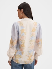 Forever New Blue Emma Trimmed Contains Linen Blouse - Image 4 of 5