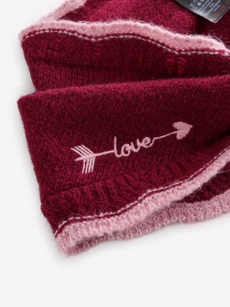 Rockett St George Burgundy Red Love Arrows Triangle Knitted Scarf - Image 3 of 3
